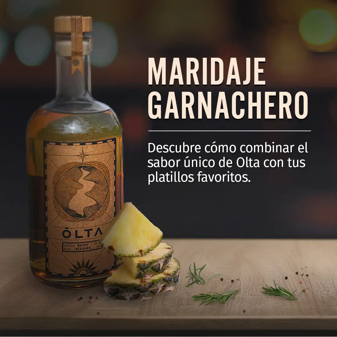 Botella de whisky con información de cómo combinar su sabor con tus platillos favoritos